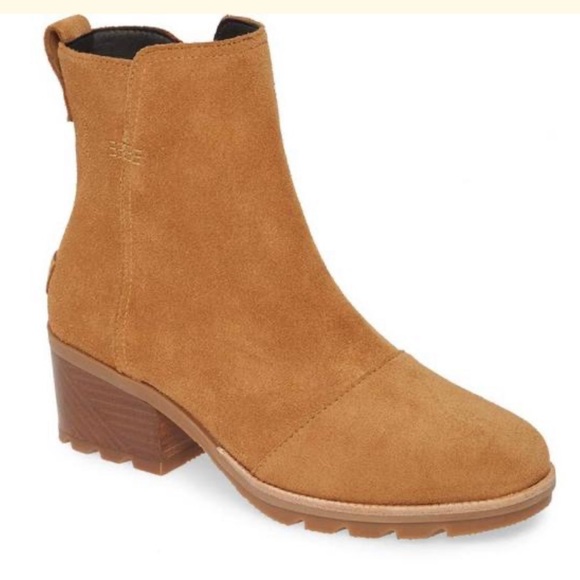 Sorel Leather Suede Camel Waterproof Block Heeled Bootie New In The Box - Picture 3 of 7